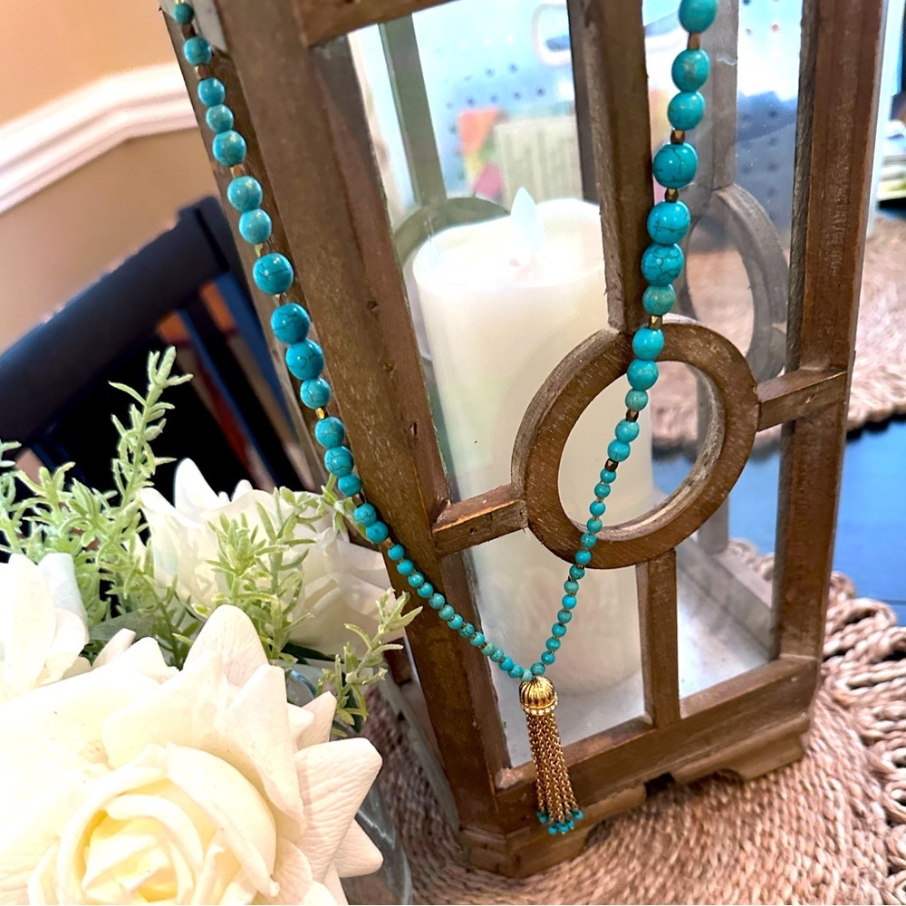 Turquoise Necklace with gold tassel pendant
